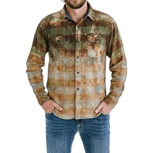 JACHS Heritage Flannel Shirt Mens L Distressed Bleached Plaid Cotton Button Up